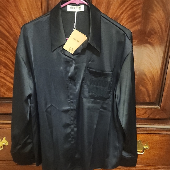 Miu Miu Tops - Miu Miu Elegant Navy Satin Shirt